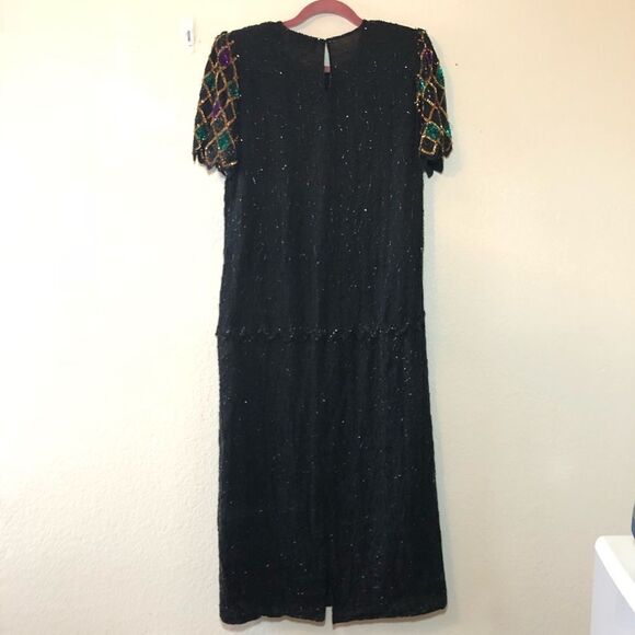 Vintage Beaded Black Cocktail Dress - Picture 5 of 6